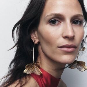 Zara Gold Brass Flower Drop Earrings
